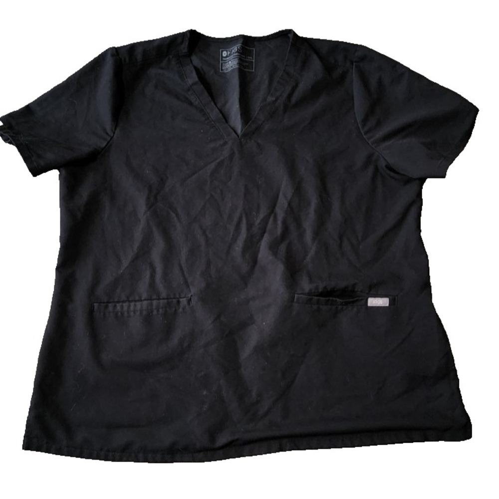 FIGS Technical Collection Black V-Neck Scrub Top Womens XXL Short Sleeve Pockets